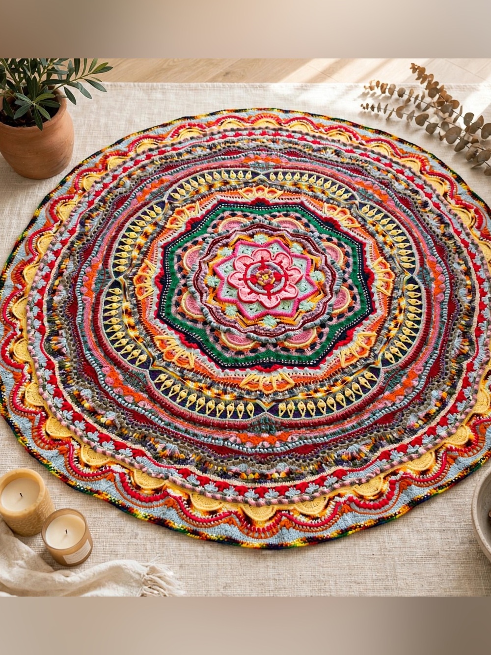 Mandala Madness Hand Made Crochet Blanket Throw 94”